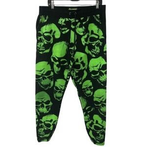 Psychworld Black Neon Green Skulls Sweatpants Mens Large Streetwear Joggers USA